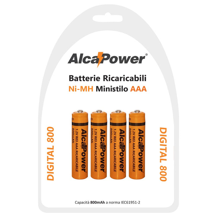 Batterie Mini Stilo AAA Ricaricabili, blister 4 pezzi - 800mah - ElettroWatt.eu