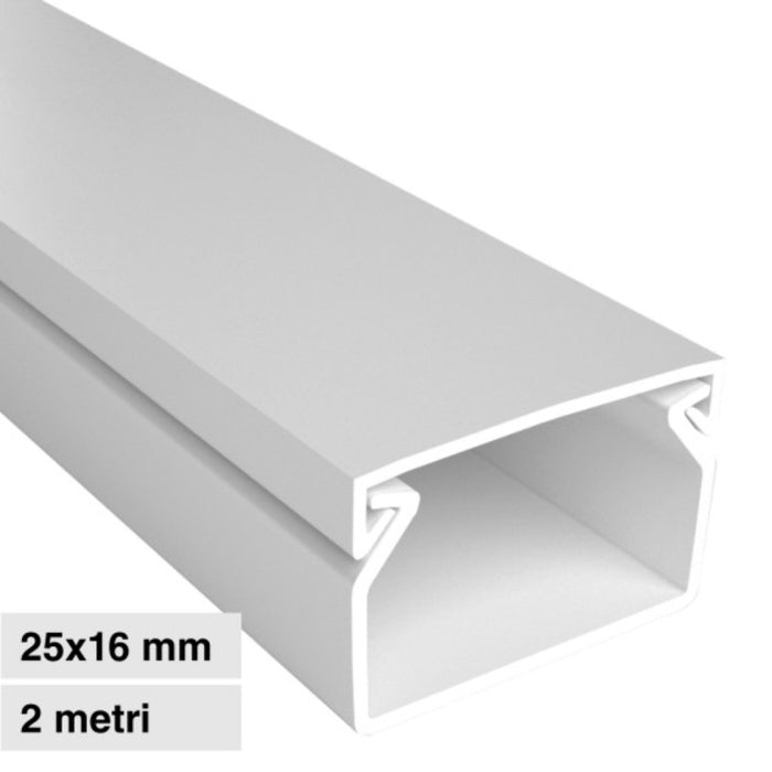 Canalina Passacavi Bianca 25X16 In Plastica e Coperchio Lunghezza 2 Metri - ElettroWatt.eu