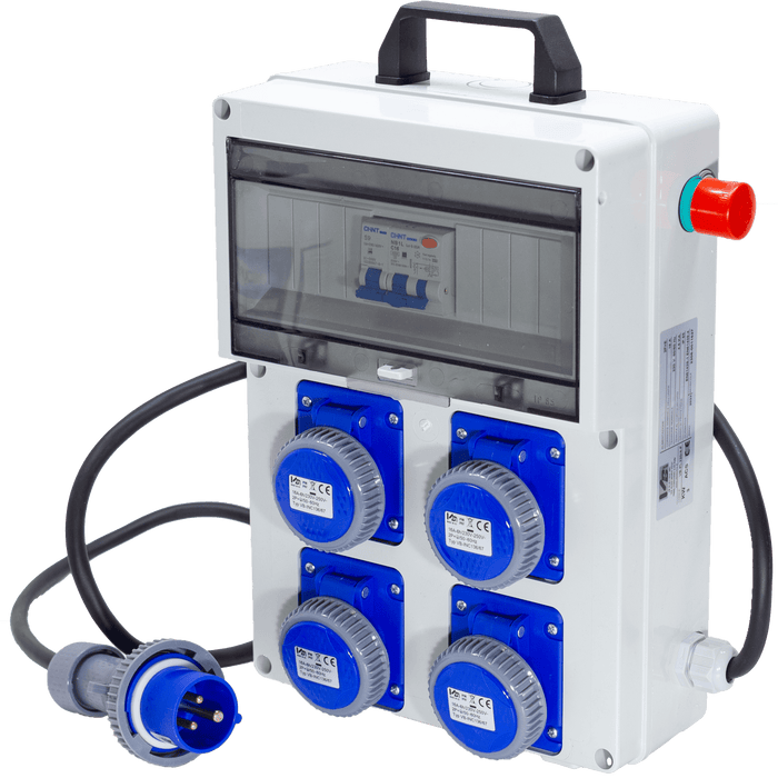 QUADRO ELETTRICO DA CANTIERE ASC 220V MONOFASE CON 4 PRESE IP67 DA 16A + FUNGO DI EMERGENZA - ElettroWatt.eu