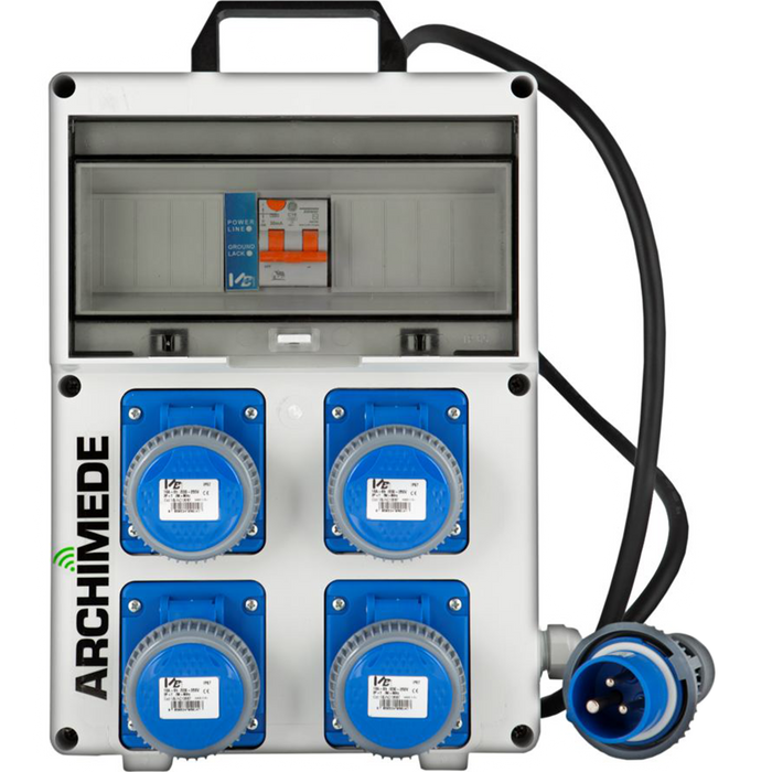 Quadro Elettrico da Cantiere ASC - con allarme di messa a terra - Distributore con 4 Prese Industriali IP67 da 16A con Differenziale da 16A - ElettroWatt.eu