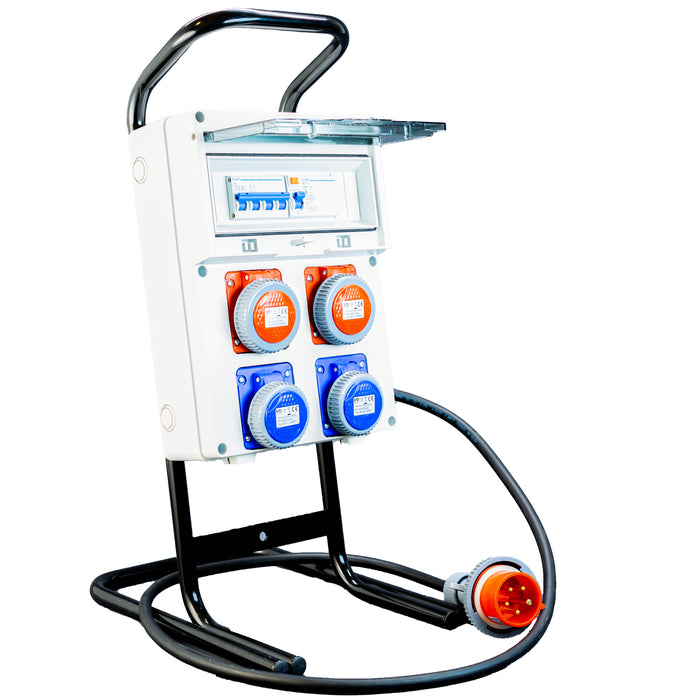Quadro Elettrico da Cantiere ASC + cavalletto d'acciaio – 2 Prese 220V da 16A e 2 Prese 400V a 4 Poli - ElettroWatt.eu