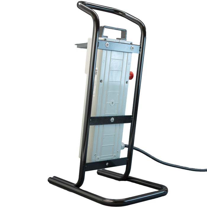 Quadro Elettrico di Distribuzione da Cantiere - 3Prese 220V e Fungo di Emergenza su Cavalletto d'acciaio - ElettroWatt.eu