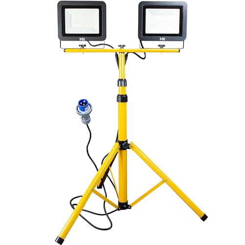 Faretto LED Professionale da cantiere con treppiede telescopico Giallo e spina industriale CEE - 60 e 100 Watt - ElettroWatt.eu