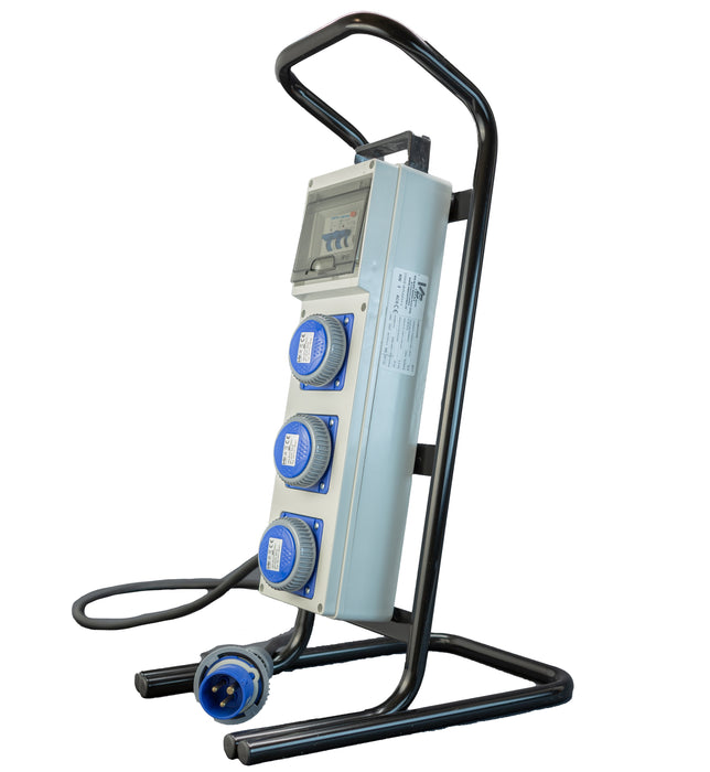 Quadro Elettrico di Distribuzione da Cantiere - 3Prese 220V e Fungo di Emergenza su Cavalletto d'acciaio - ElettroWatt.eu