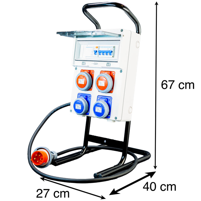 Quadro Elettrico da Cantiere ASC + cavalletto d'acciaio – 2 Prese 220V da 16A e 2 Prese 400V a 4 Poli - ElettroWatt.eu