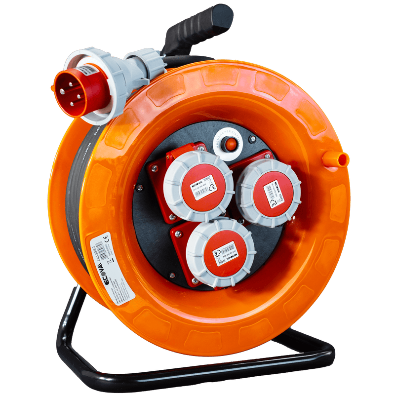 Avvolgicavo industriale IP67 - 3 prese CEE 4 POLI 16A - 30 metri 400V - Cavo in Neoprene H07rn-f - ElettroWatt.eu