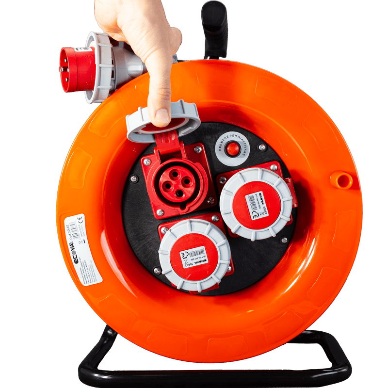 Avvolgicavo industriale IP67 - 3 prese CEE 4 POLI 16A - 30 metri 400V - Cavo in Neoprene H07rn-f - ElettroWatt.eu
