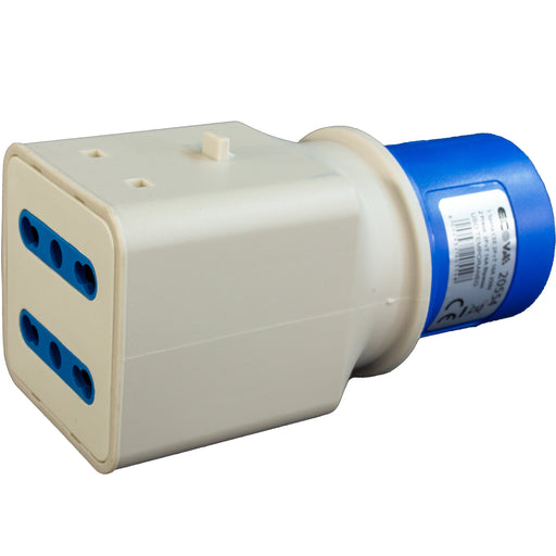 Adattatore Industriale Monofase - Spina CEE 16A - 2 Prese Bipasso 16A 220V - Elettrowatt