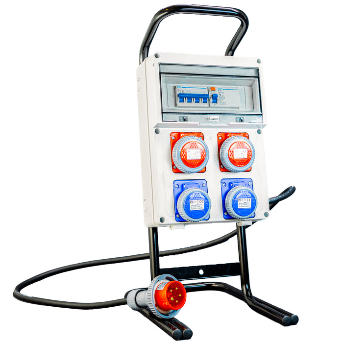 Quadro Elettrico da Cantiere ASC + cavalletto d'acciaio – 2 Prese 220V da 16A e 2 Prese 400V a 4 Poli - ElettroWatt.eu