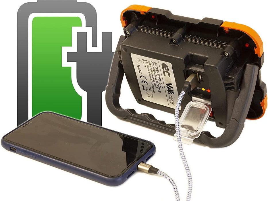 Faretto Led Ricaricabile 10W - Impermeabile IP65 - Luce da Campeggio , faro da lavoro, funziona come PowerBank - ElettroWatt.eu