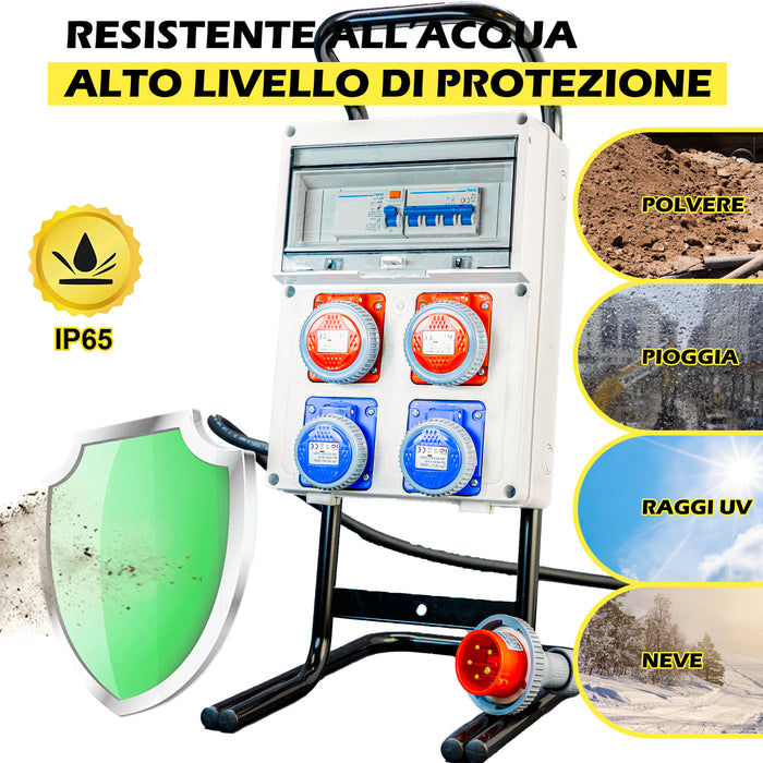 Quadro Elettrico da Cantiere ASC + cavalletto d'acciaio – 2 Prese 220V da 16A e 2 Prese 400V a 4 Poli - ElettroWatt.eu
