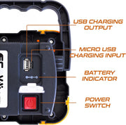 Faretto Led Ricaricabile 10W - Impermeabile IP65 - Luce da Campeggio , faro da lavoro, funziona come PowerBank - ElettroWatt.eu