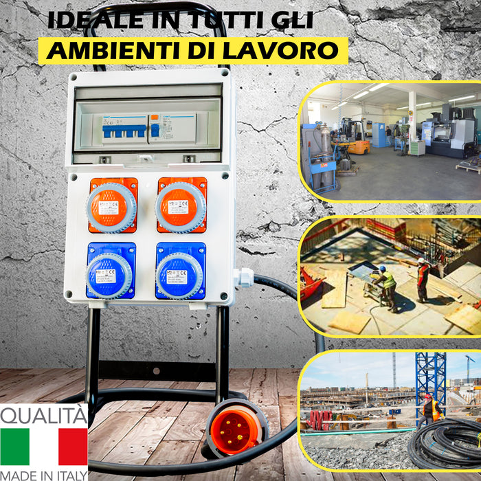 Quadro Elettrico da Cantiere ASC + cavalletto d'acciaio – 2 Prese 220V da 16A e 2 Prese 400V a 4 Poli - ElettroWatt.eu