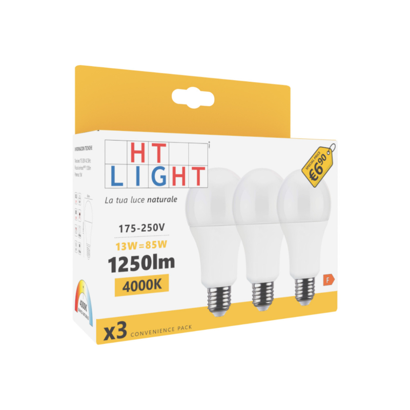 Confezione 3pz Classica LED 230V 13W 1250lm 4000K E27