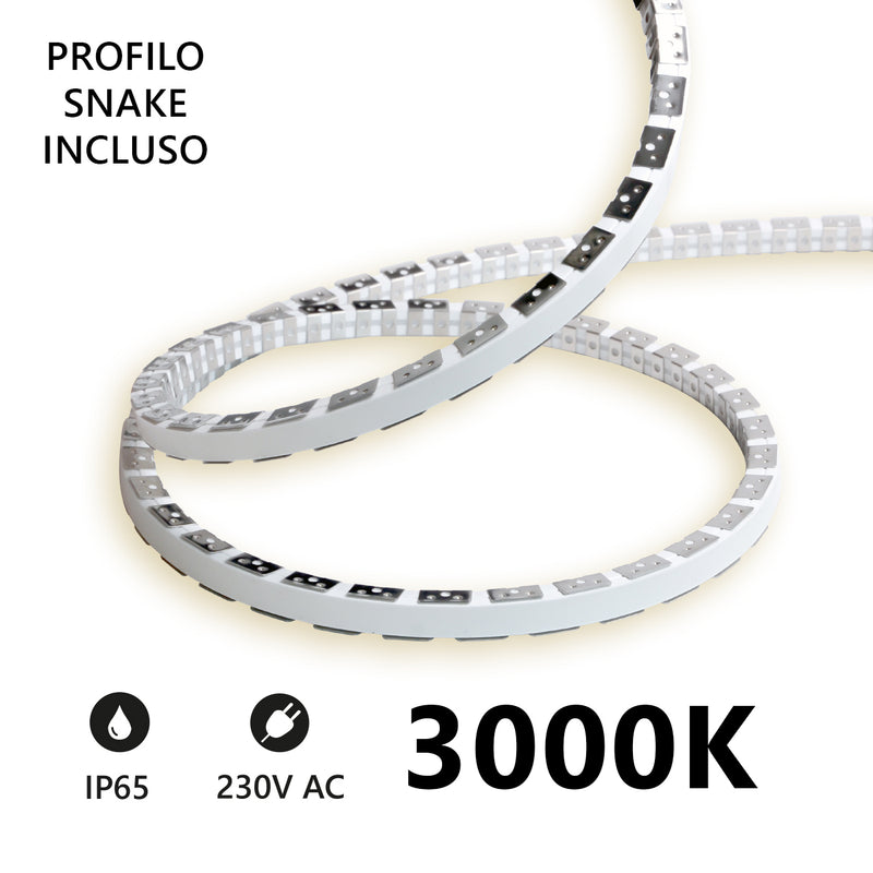 Striscia LED Snake Flex 5m IP65 230V 3000K 12W/m  - PREZZO AL METRO