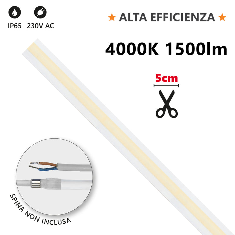 Striscia LED ad Alta Efficienza MILKY - 20m - 15W/m 4000K 230V 1500lm/m - IP65 - PREZZO AL METRO