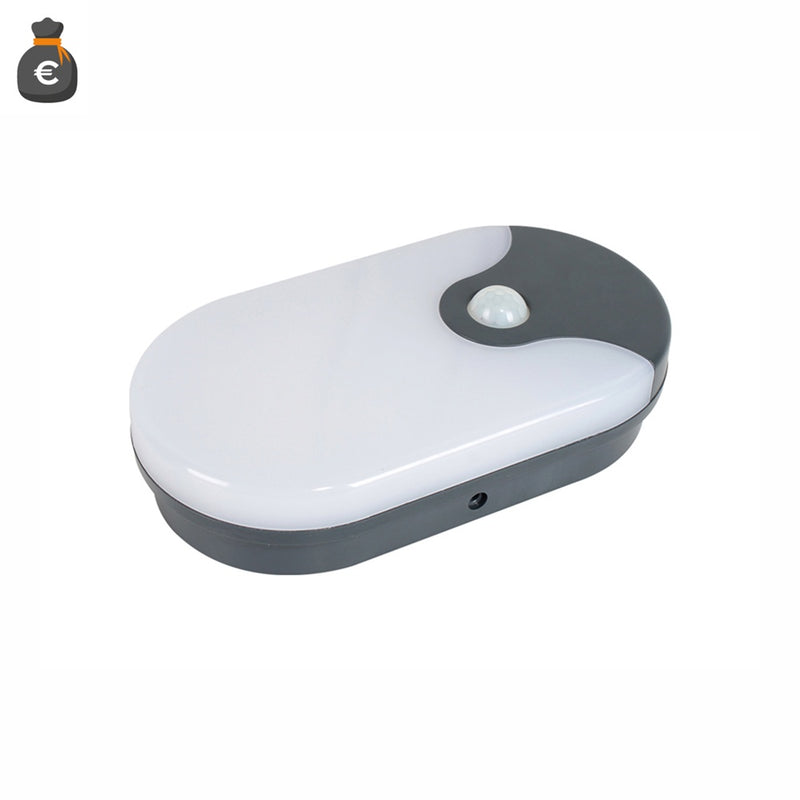 PLAFONIERA LED - IP54 - 12W - OVALE GRIGIA + SENSORE - 960LM