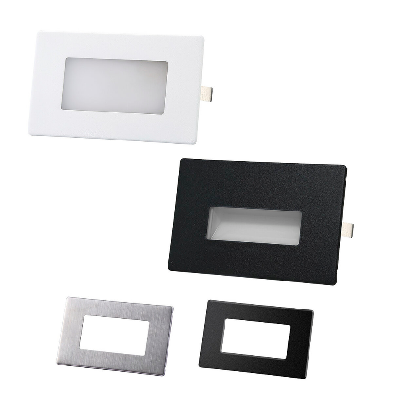 Segnapasso a LED in policarbonato per scatola 503 IP65 2,5W CCT - Luce Asimmetrica - Cover metalliche in dotazione colore Bianco - Nero e Acciaio spazzolato