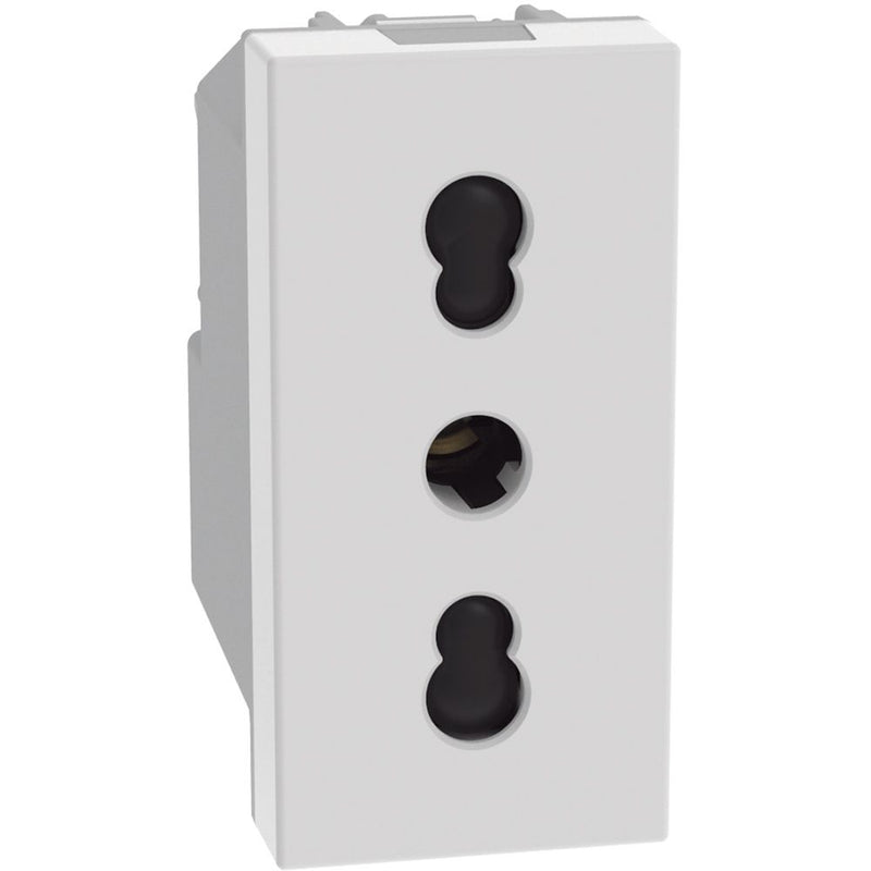 Presa bipasso 2P+T 16 A 250 Va.c.- interasse 19 mm e 26 mm alveoli schermati - per spine 2P e 2P+T 10 A e 16 A standard ITALIA - 1 modulo - bianco
