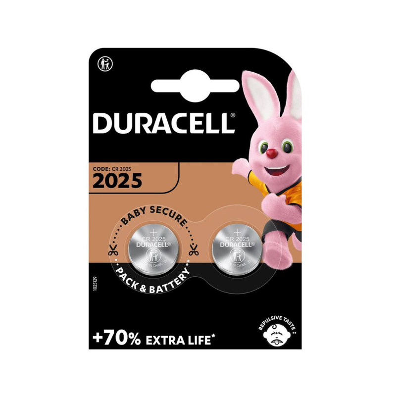 BATTERIA BOTTONE DURACELL
 Litio CR2025 3v - BLISTER 2 PZ - Elettrowatt