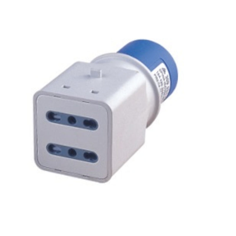 ADATTATORE INDUSTRIALE CON SPINA CEE 2P+T 16A + 2 PRESE BIPASSO 10/16A