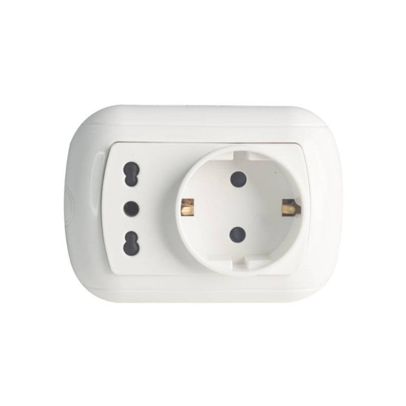 Kit 1 Presa Bipasso e 1 Presa Schuko Col.Bianco - Serie Round