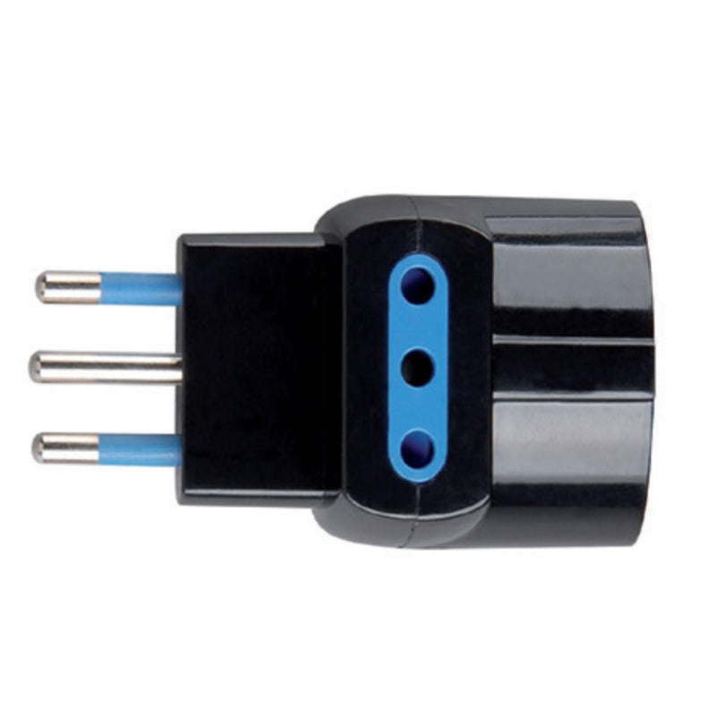 ADATTATORE SPINA 10A 2P+T 1 PR STRD. TEDESCO 2 PR 10A IMQ NERO