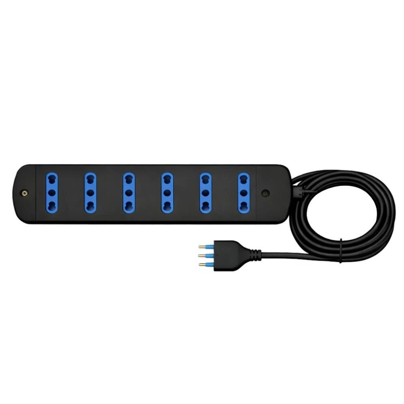 MULTIPRESA 6 USCITE BIP 10/16A 2P+T SPINA 16A CAVO 1.5M 3500W IMQ NERA