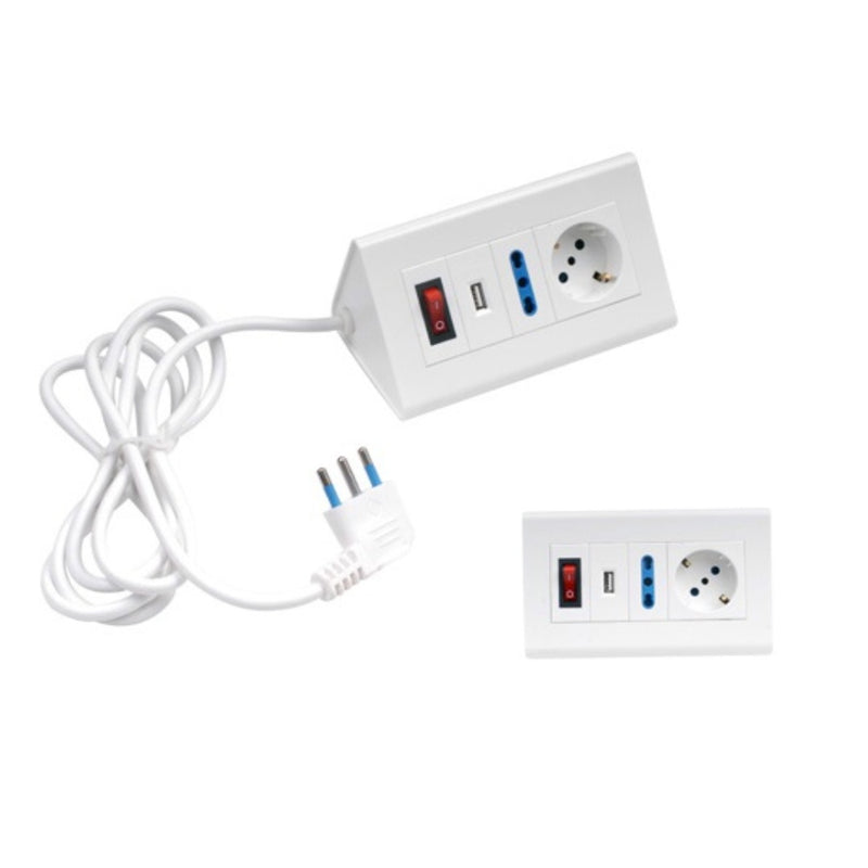 MULTIP. DA TAVOLO 1UNIV 1BIP 1USB 2.1A INT SP 16A CAVO 1.5M 3500W BIANCA
