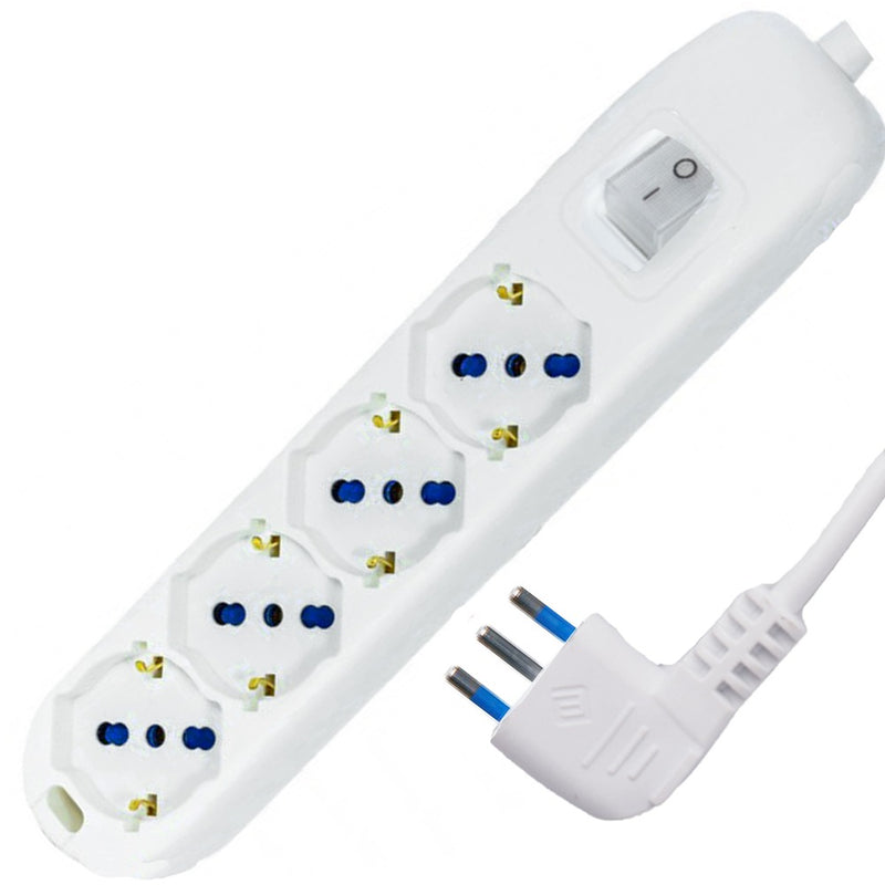 MULTIP 4 USCITE UNIVERSALI INTERR SPINA16A CAVO 1.5M 3500W IMQ BIANCA