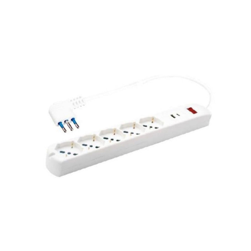 MULTIP.5 USCITE UNIVERSALI + 2 USB A+C PROTEZIONE SOVRACCARICO SP 10A CAVO 1.5M 2500W BIANCA