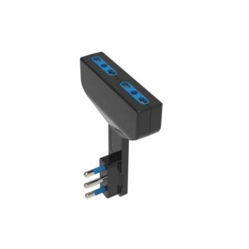 ADATTATORE ULTRAPIATTO SPINA 16A, 2 PRESE 10/16A 250V NERO - Elettrowatt