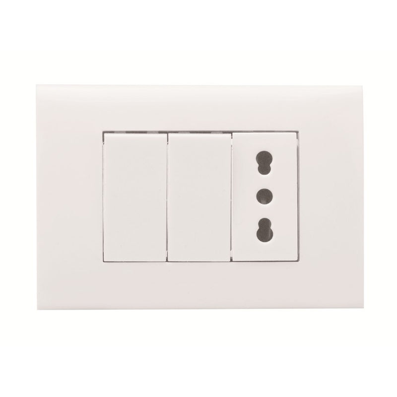 KIT 3 MODULI CON SUPPORTO +PLACCA +PRESA BIP10/16A+2COPRIFORO IMQ BIANCO