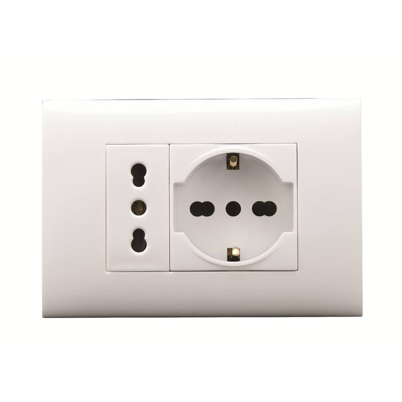 KIT 3 MODULI CON SUPPORTO +PLACCA +PRESA BIPASSO + PRESA UNIV IMQ BIANCO