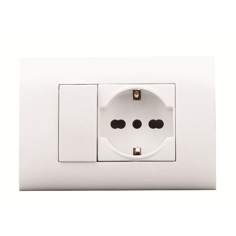 KIT 3 MODULI CON SUPPORTO + PLACCA + PRESA UNIV + DEVIATORE IMQ BIANCO