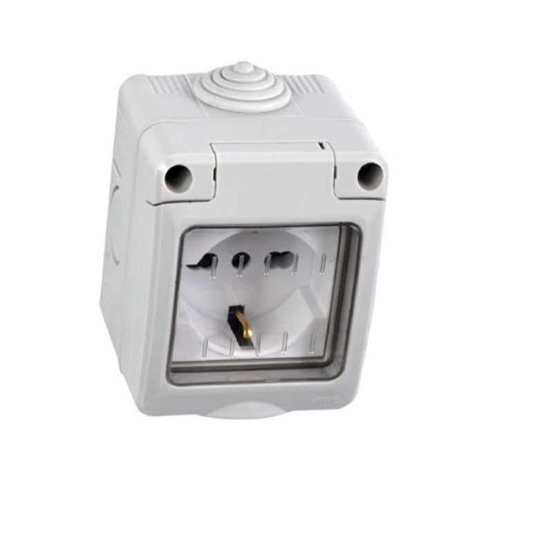 KIT CONTENITORE STAGNO 1 PRESA UNIVERSALE  E COPERCHIO IP55 IMQ