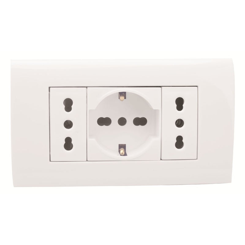 KIT 4 MODULI CON SUPPORTO+PLACCA+2 PRESE BIPASSO+1 PRESA UNIV ANTRACI