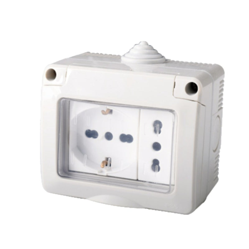 KIT CONTENITORE IP55 STAGNO CON SPORTELLO+PRESA 10/16A PRESA UNIVERSALE - Elettrowatt