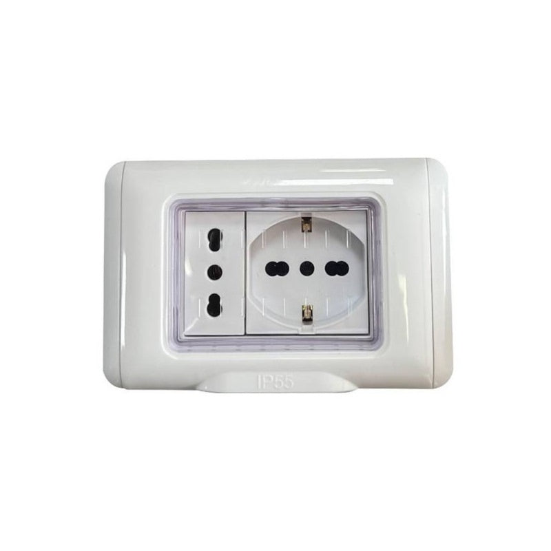 KIT PLACCA STAGNA IP55 CON PRESA BIPASSO 10-16A E PRESA UNIVERSALE - ElettroWatt.eu