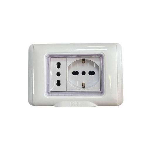 KIT PLACCA STAGNA IP55 CON PRESA BIPASSO 10-16A E PRESA UNIVERSALE - ElettroWatt.eu