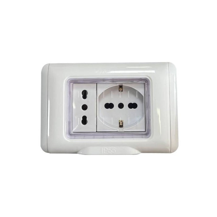 KIT PLACCA STAGNA IP55 CON PRESA BIPASSO 10-16A E PRESA UNIVERSALE - ElettroWatt.eu