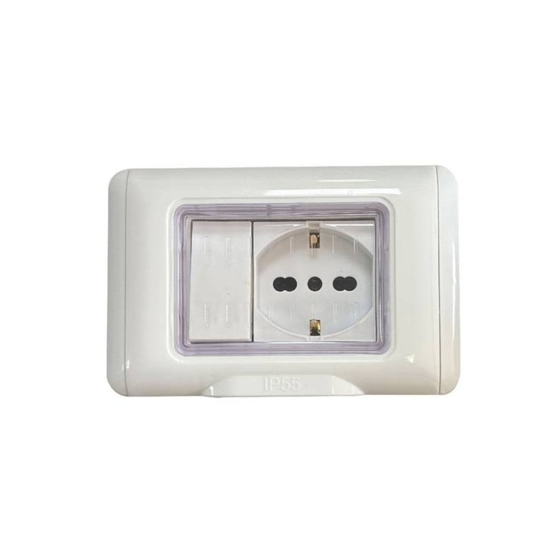 KIT PLACCA STAGNA IP55 CON PRESA UNIVERSALE E UN INTERRUTTORE UNIPOLARE - Elettrowatt