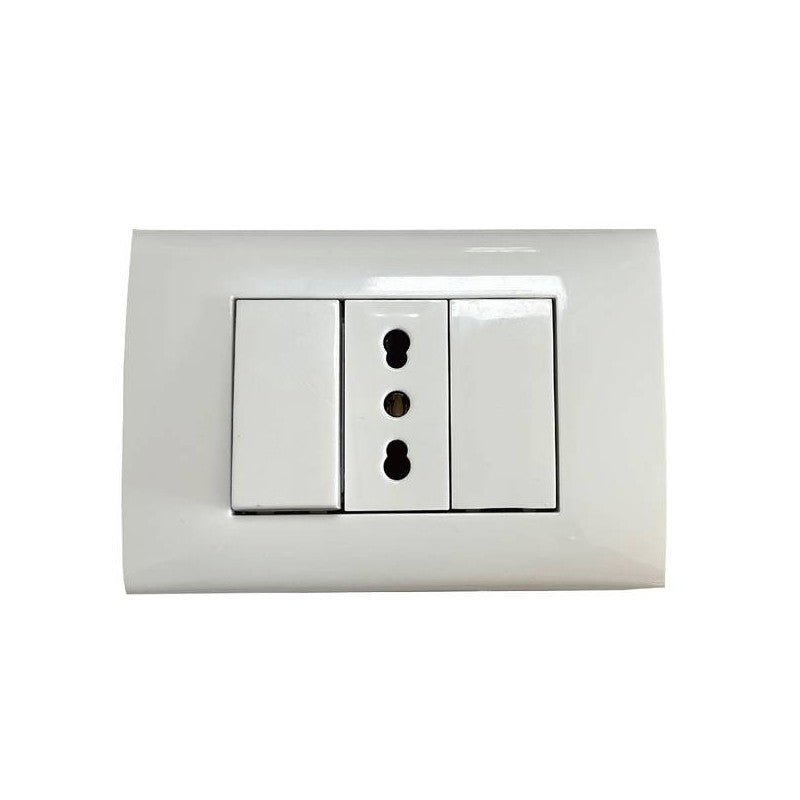 KIT 3 MODULI PRESA BIPASSO 10-16A, COPRIFORO E INTERRUTTORE UNIPOLARE - ElettroWatt.eu