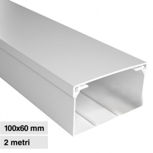 Canalina Passacavi Bianca 100x60 In Plastica e Coperchio Lunghezza 2 Metri - ElettroWatt.eu