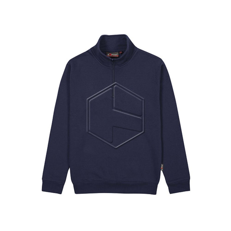 Felpa mezza zip garzata in policotone molto resistente realizzata in tessuto morbido adatto a lavaggi intensivi. Manica a giro, collo in piedi chiuso da zip. Polsini e fondo in costina elasticizzata. Nastrino collo in twill e cuciture ribattute. Composiz