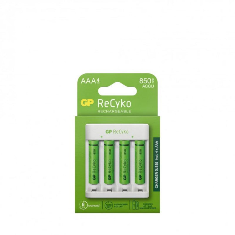 Caricabatterie USB Recyko E411 con 4 Batterie Ricaricabili 1,5V Mini Stilo AAA NiMH 850mAh incluse - Elettrowatt