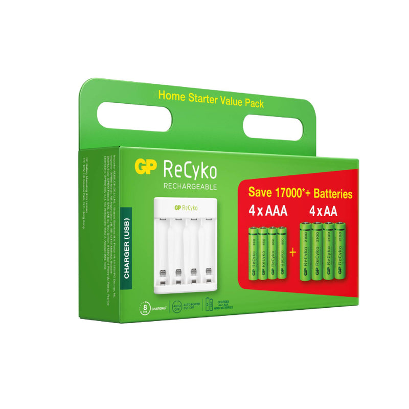 Caricabatterie USB Recyko E211 con 4 Batterie Ricaricabili 1,5V Stilo AA NiMH 2100mAh e 4 Batterie Ricaricabili 1,5V Mini Stilo AAA NiMH 800mAh incluse - Elettrowatt