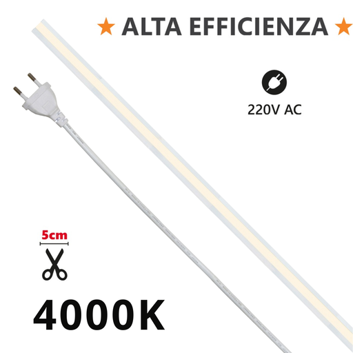 IPERLUX Strip LED 50m COB 15W/m AC 220V - 1500lm - 4000K - Prezzo al Mt - Elettrowatt
