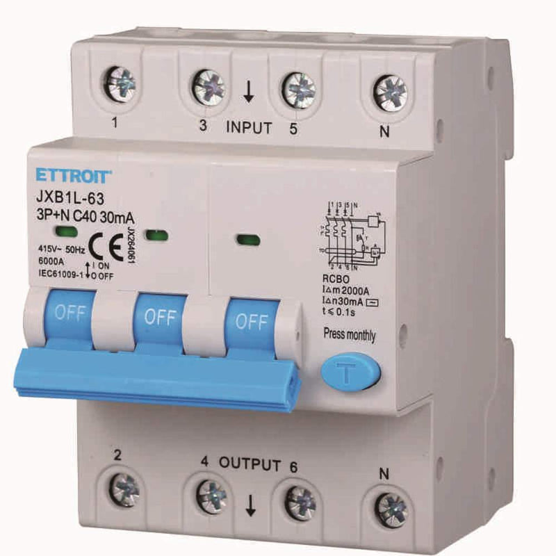 Ettroit Magnetotermico Differenziale 3P+N 40A 30mA 380V-6KA | JX264061