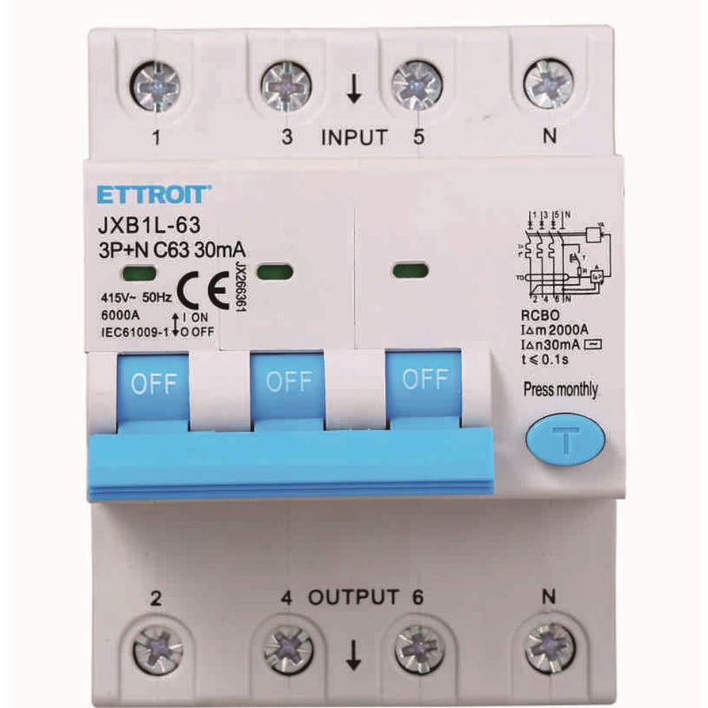 Ettroit Magnetotermico Differenziale 3P+N 63A 30mA 380V-6KA | JX266361
